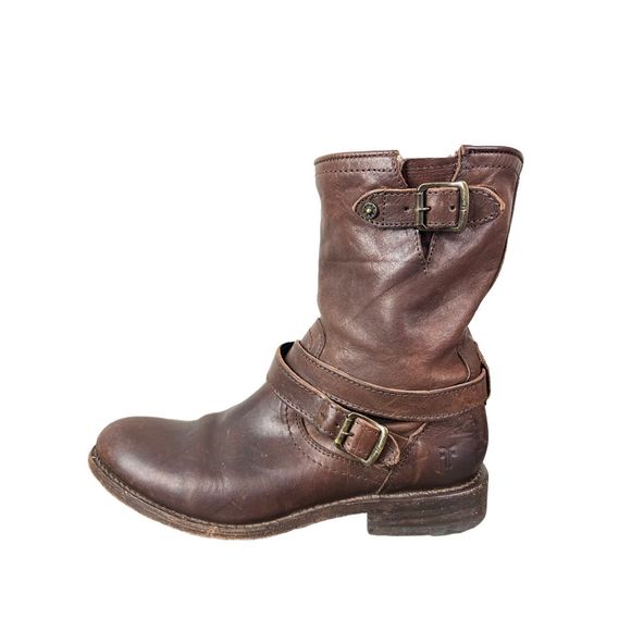 Frye Shoes - Frye Veronica Short Slouchy Brown Leather Buckle Boot Size 8
